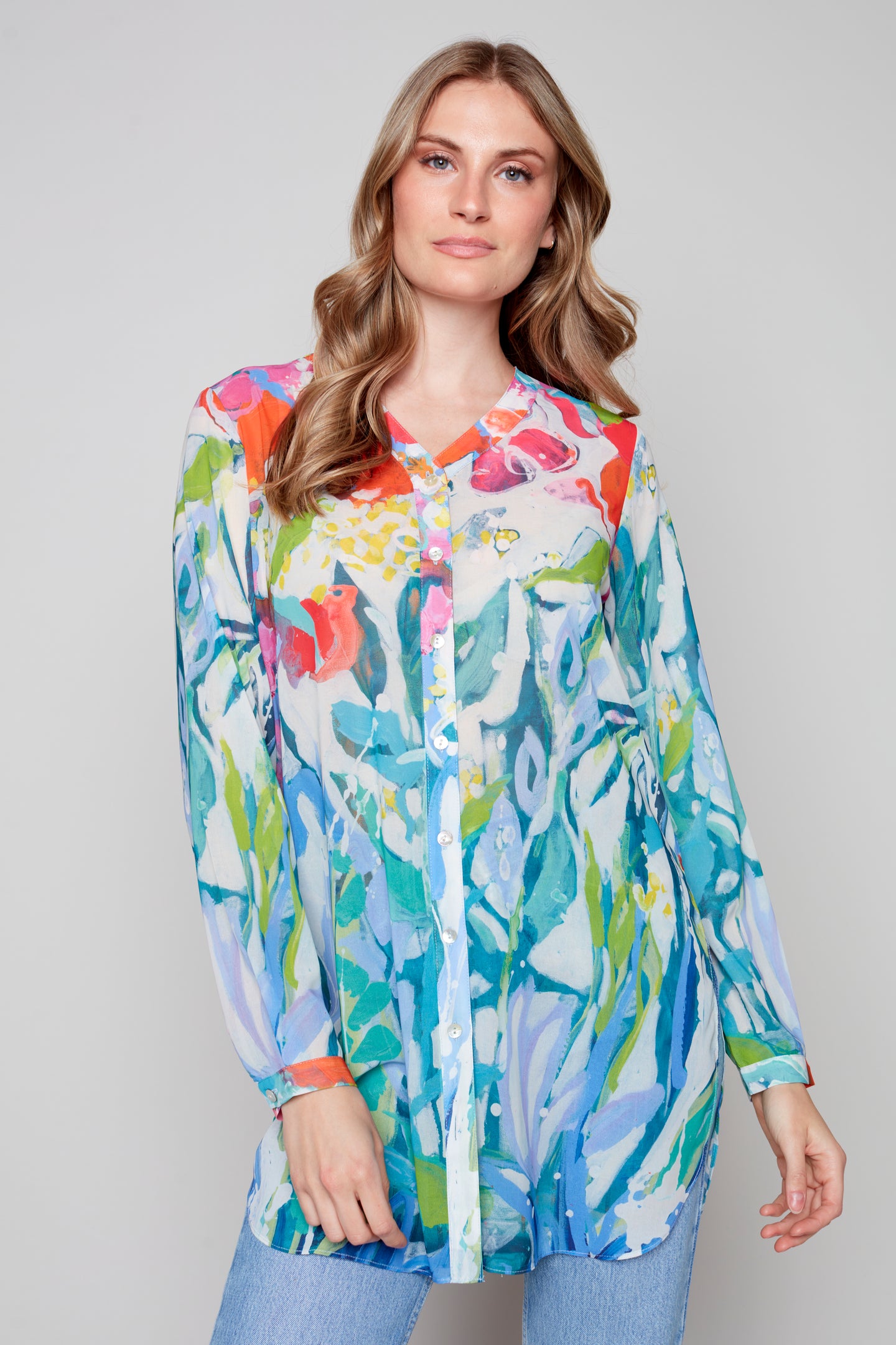 At Liberty in the Garden long button front blouse