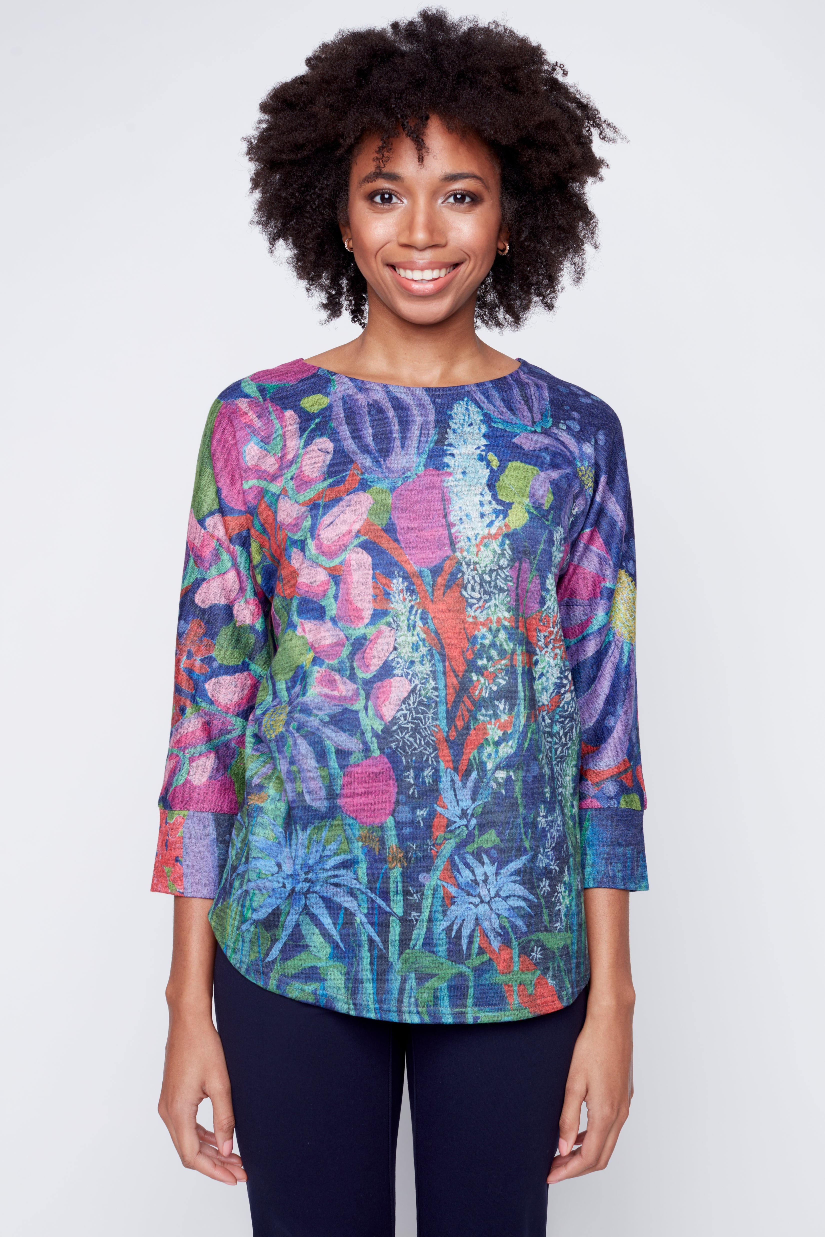 Of Fragrance & Flowers 3/4-length sleeve knit top – The Wearable Art Store