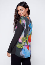Load image into Gallery viewer, Black: Winter Bouquet printed back long sleeve top
