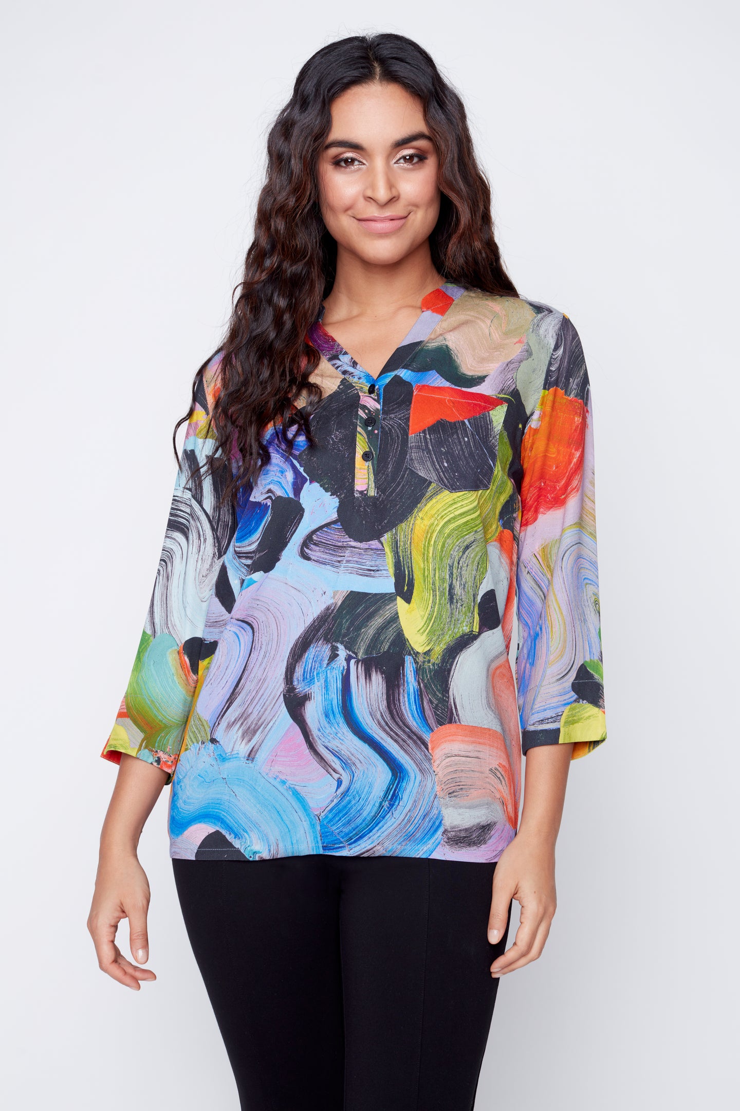 Winter Bouquet pop-over blouse