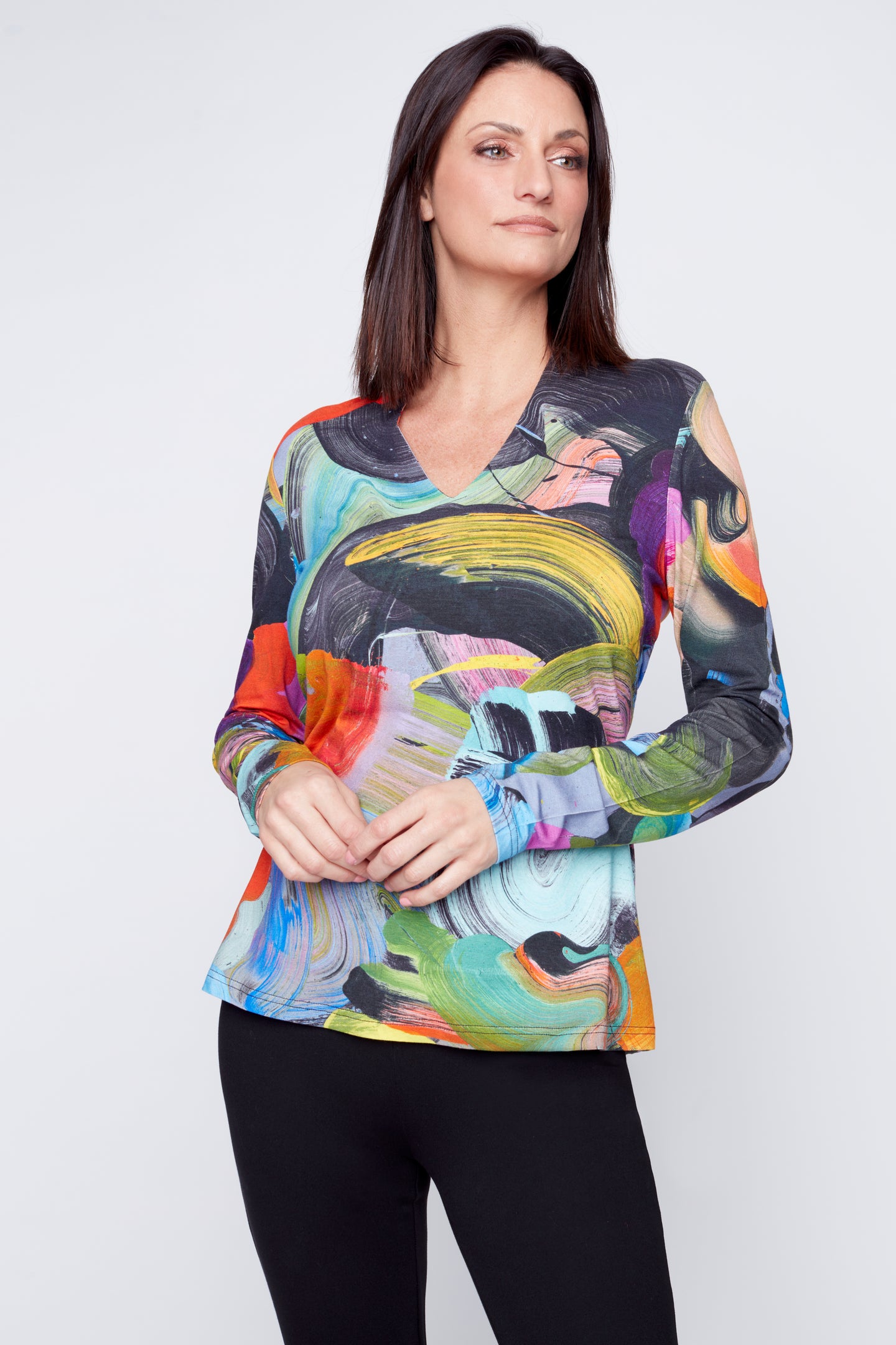 Winter Bouquet long sleeve v-neck top
