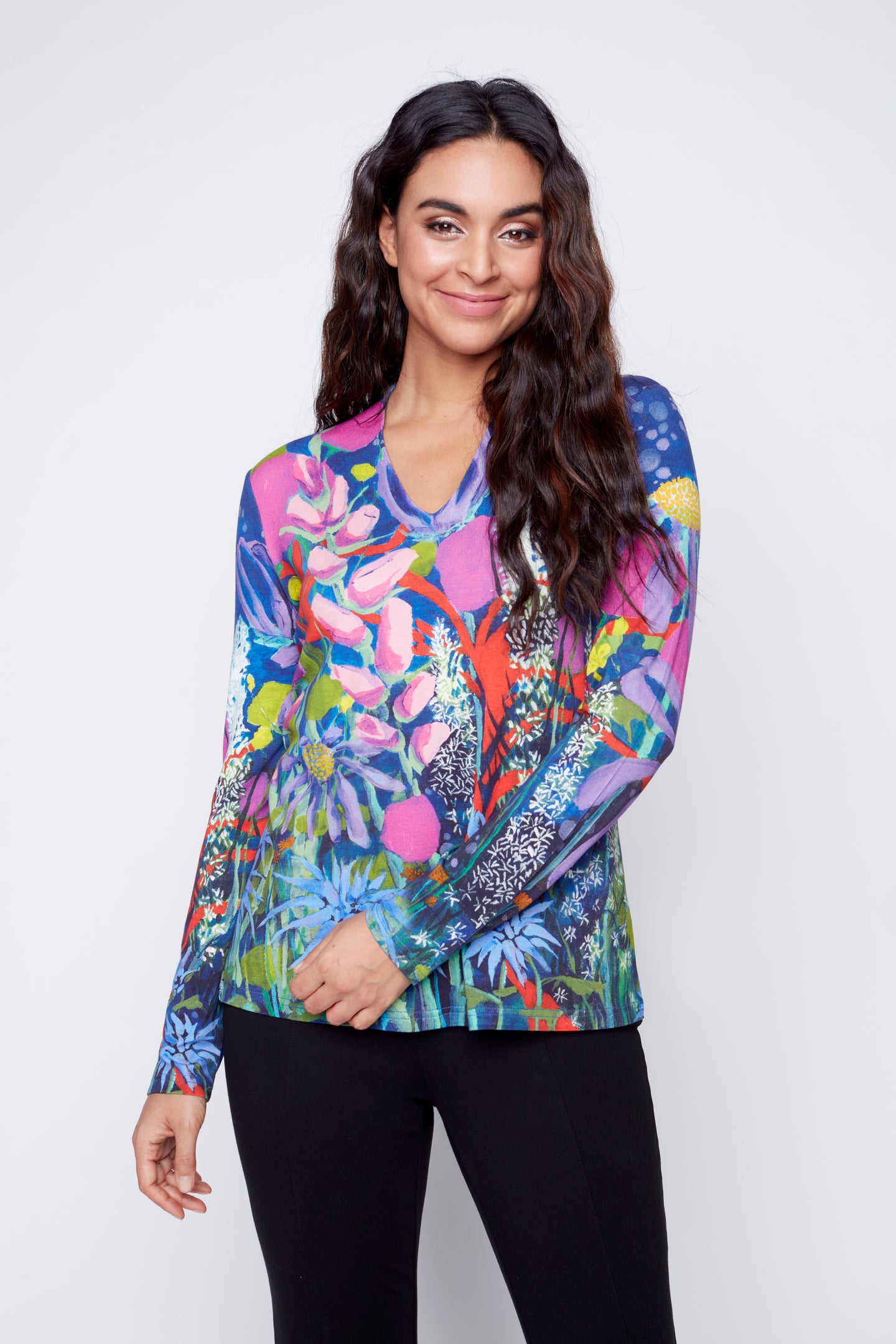 Of Fragrance & Flowers long sleeve v-neck top