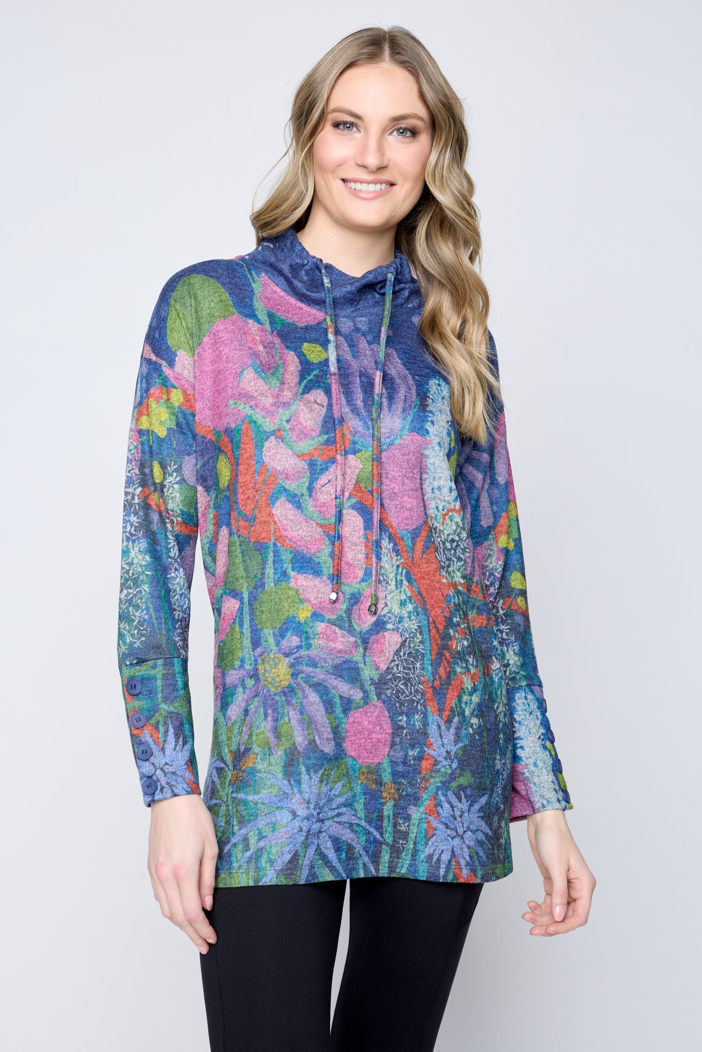 Of Fragrance & Flowers drawstring mock neck top