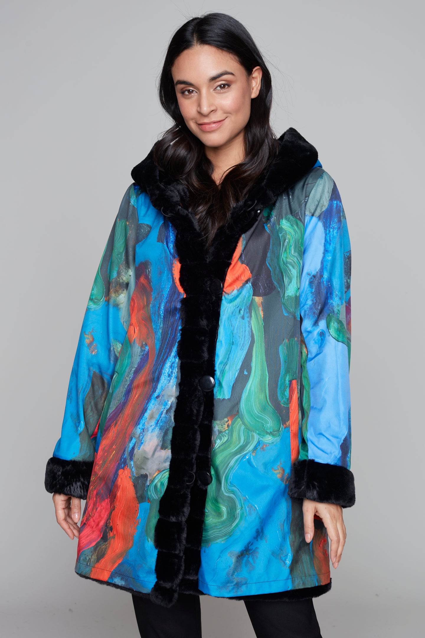 Woman Reversible Fluffy Jacket COLLUSION Reversible Fur And Puffer
