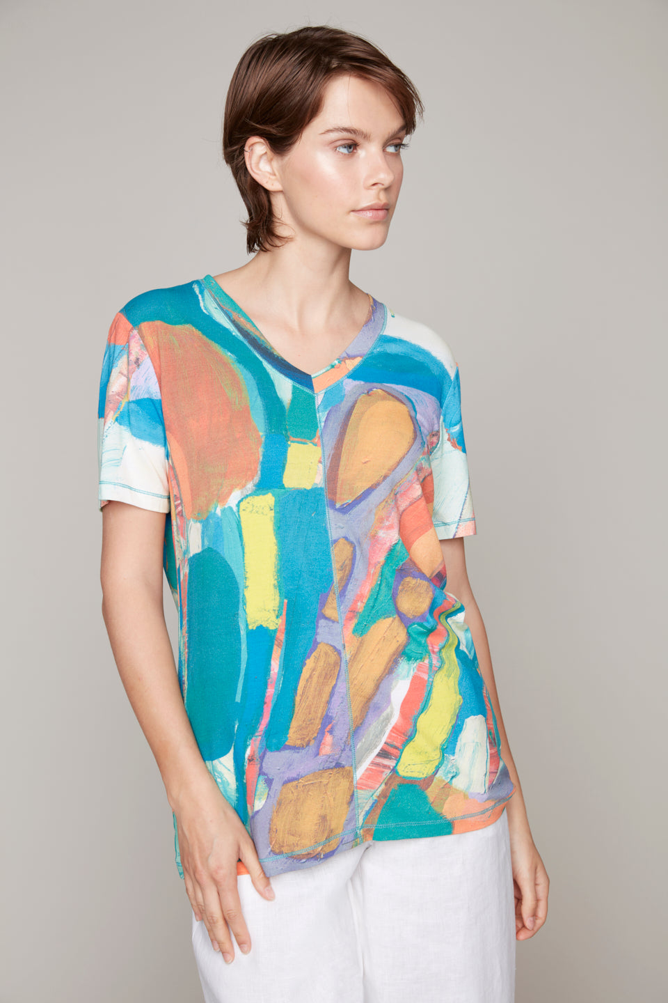 Peacock in a Pen pop-over v-neck short sleeve top