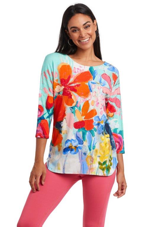 Sudden Summer 3/4 sleeve top with round neck