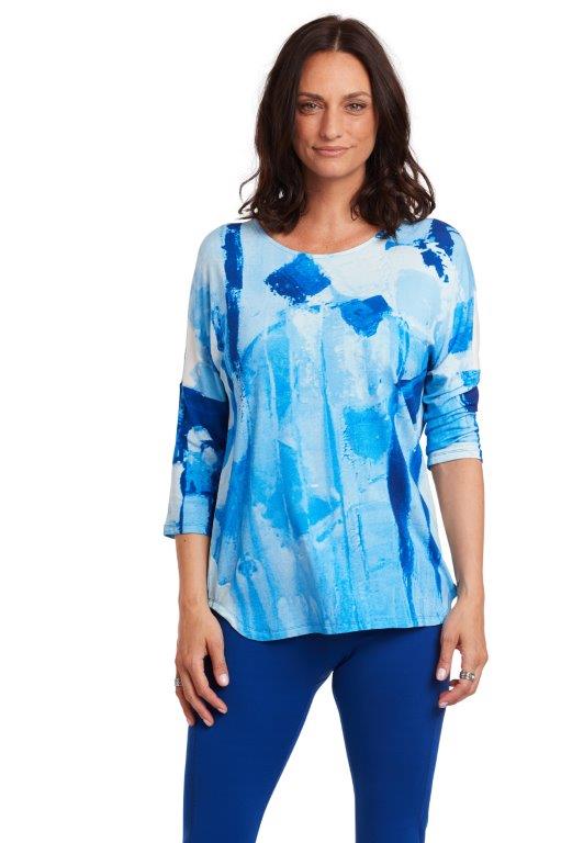 Blue Jeans Blues 3/4 Sleeve Top with Round Neck