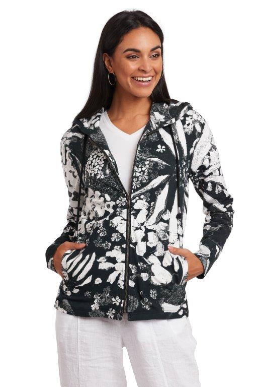 Garden In Black & White Zip Front Hoodie