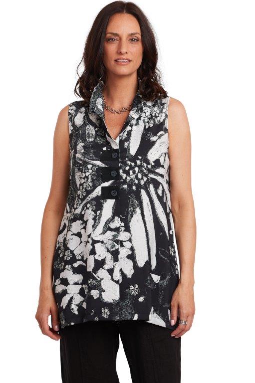 Garden In Black & White Sleeveless Blouse
