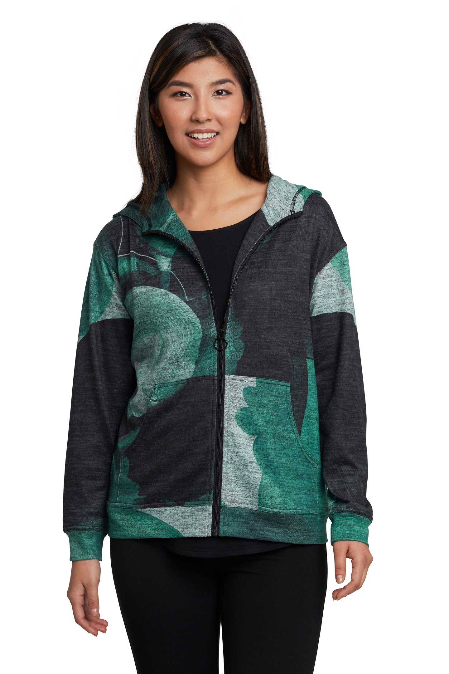 Emeralds zip front hoodie in sweater knit
