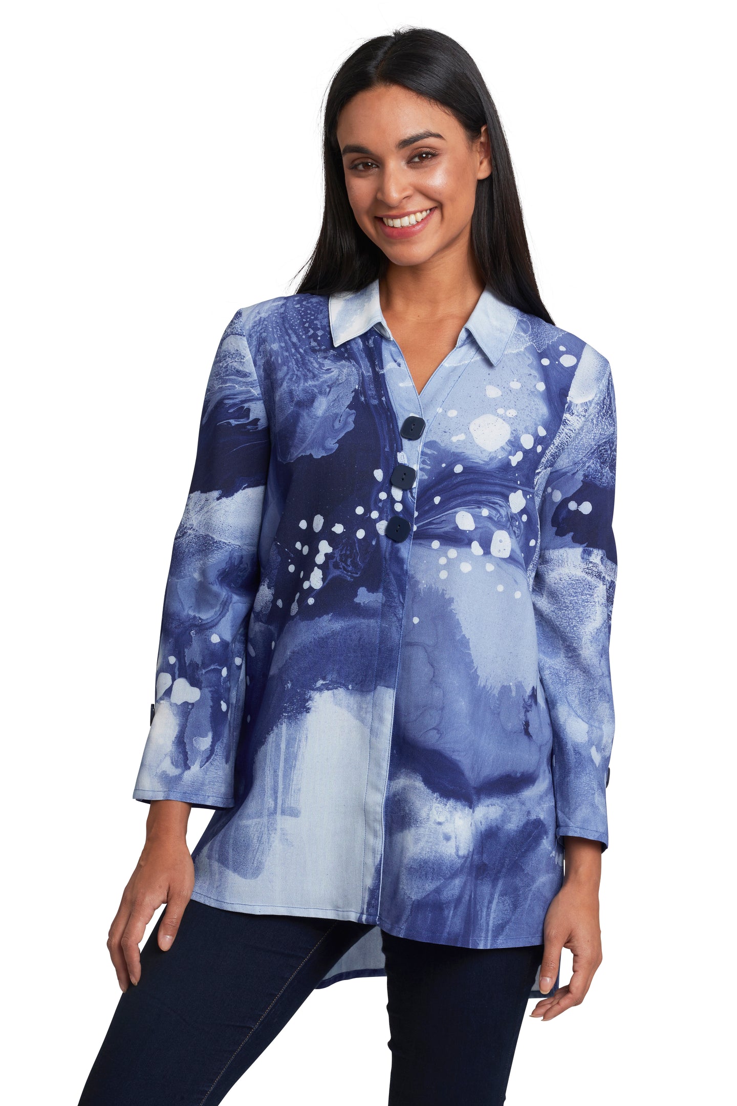 Blue Blue 3/4 sleeve button front blouse