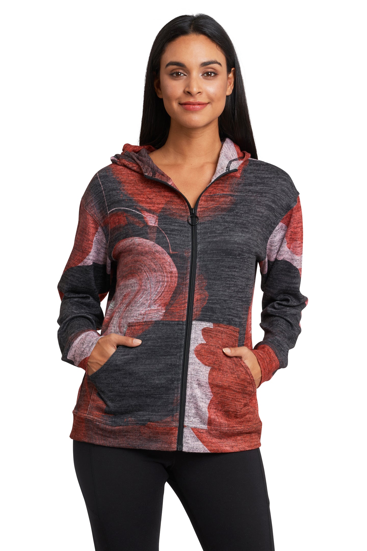 Red Red zip front hoodie in sweater knit