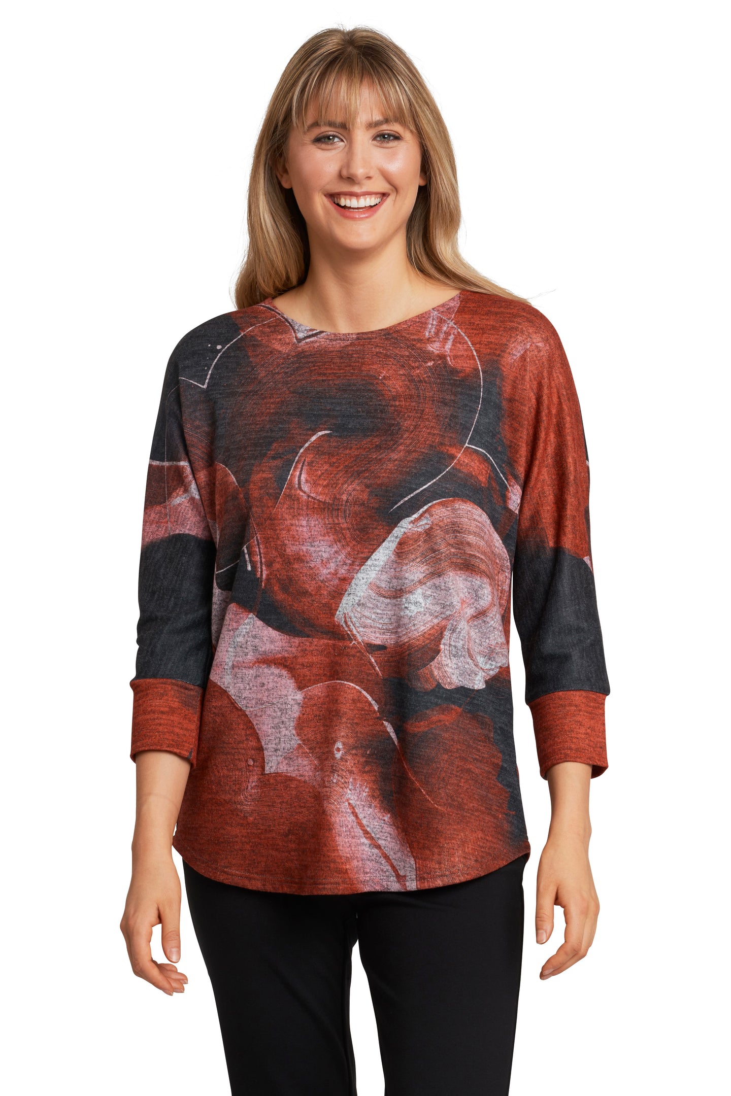 Red Red 3/4 dolman sleeve sweater knit top