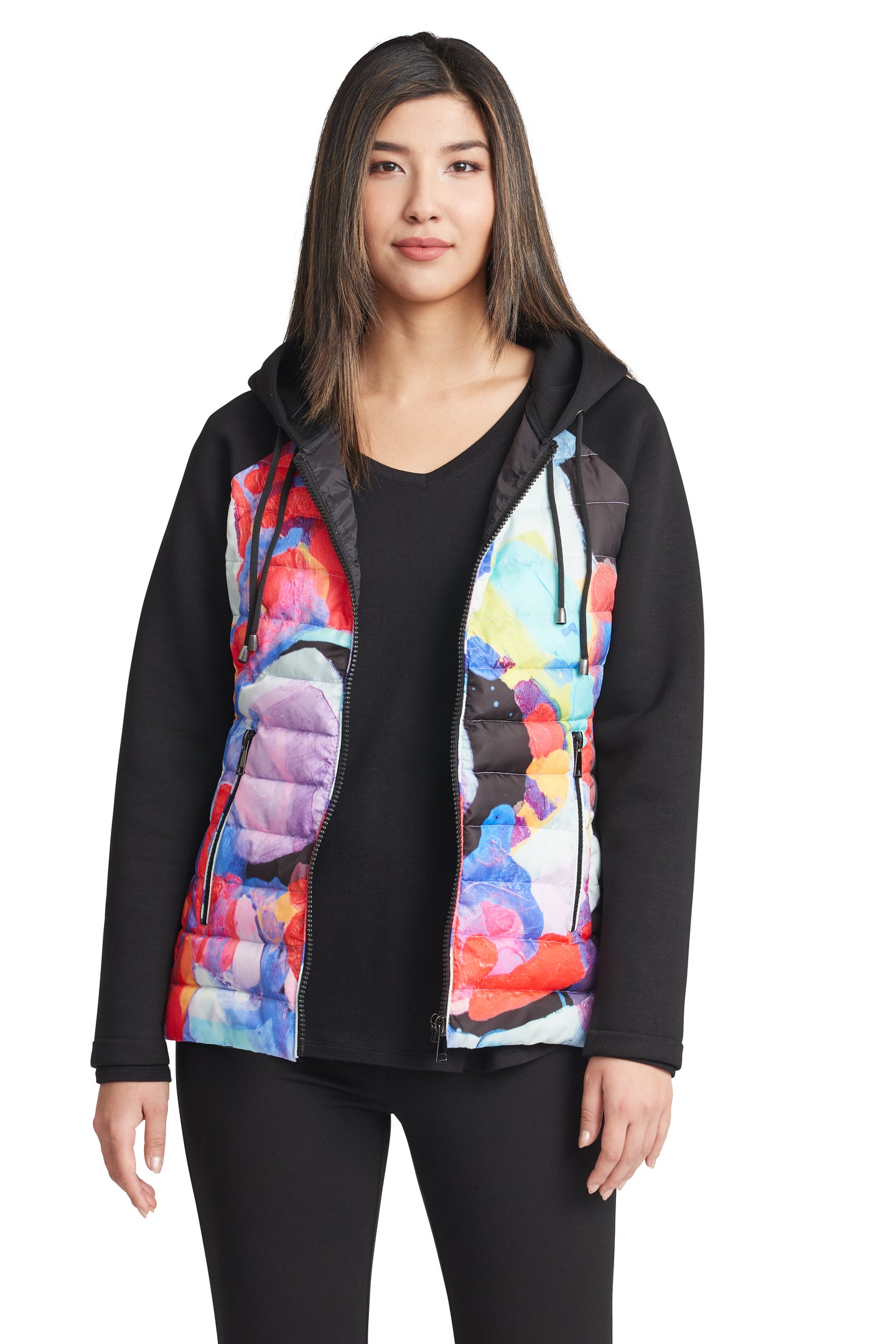 Try Me Quilted zip front hooded jacket