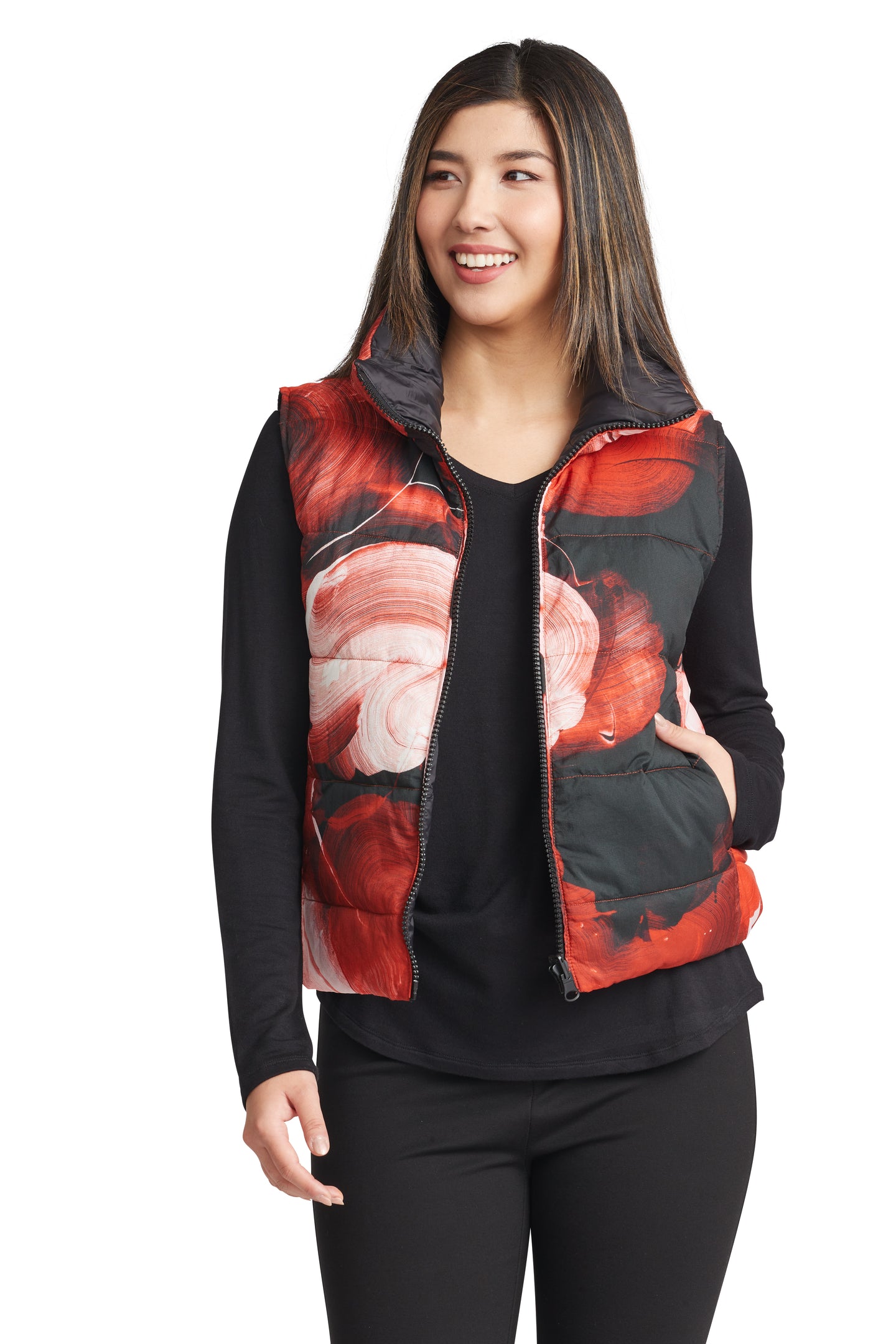 Red Red zip front puffer vest