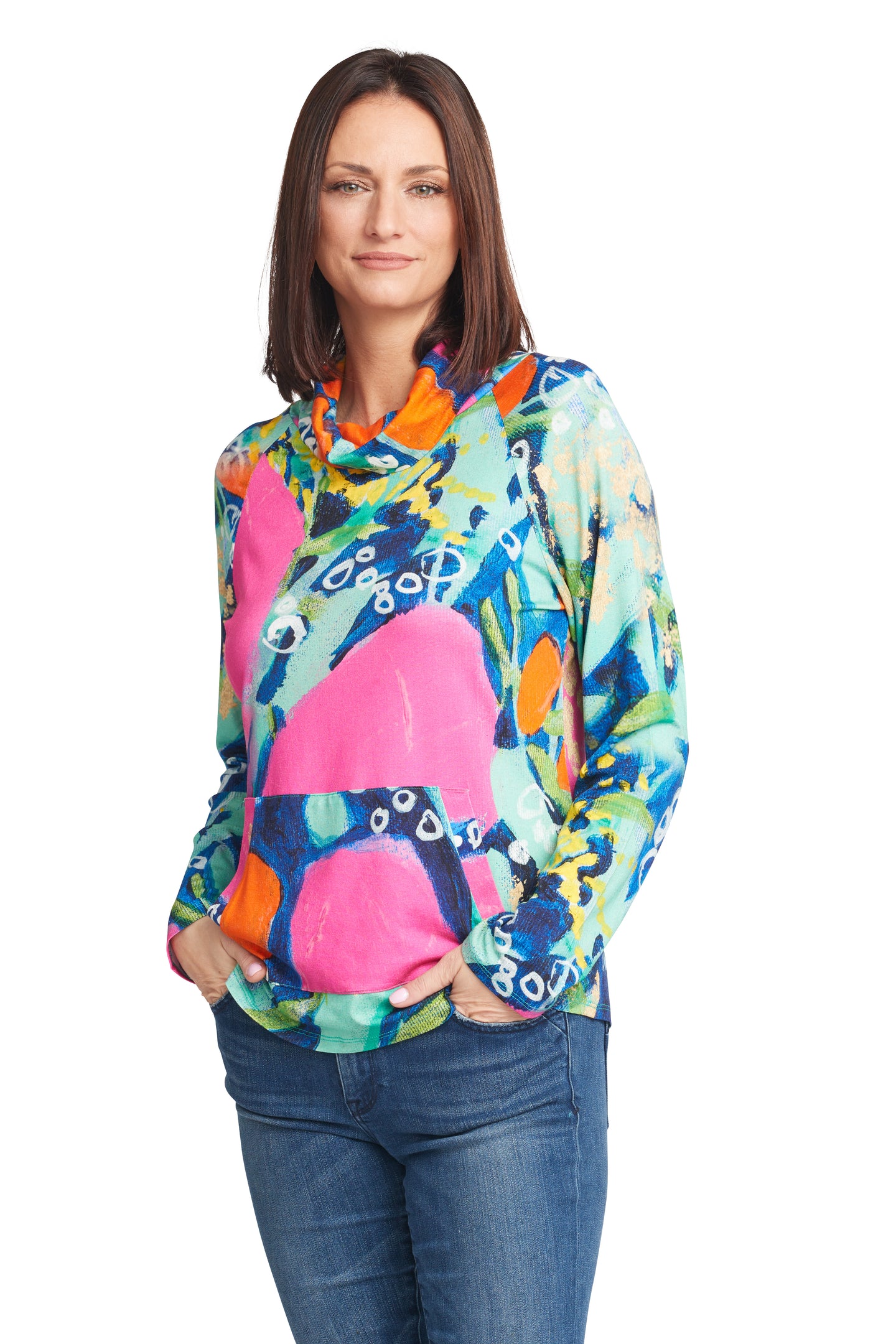 A Little Sparkle cowl neck long sleeve top with kangaroo pouch