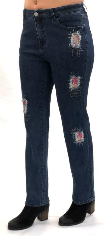 Springtime All Of The Time Stretch Jeans with Patchwork and Rhinestone Detail