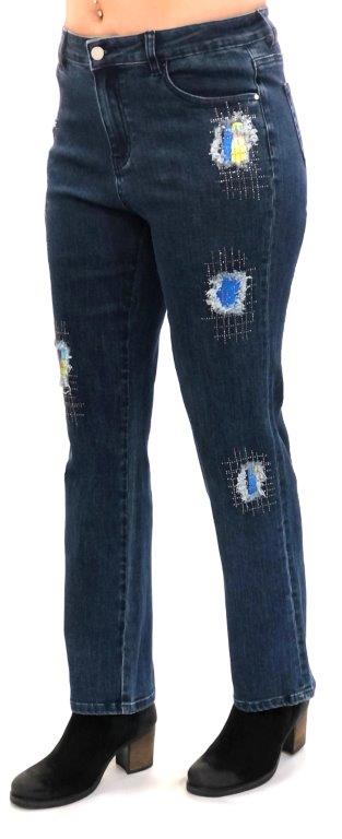 Work It Out Stretch Jeans with Patchwork and Rhinestone Details