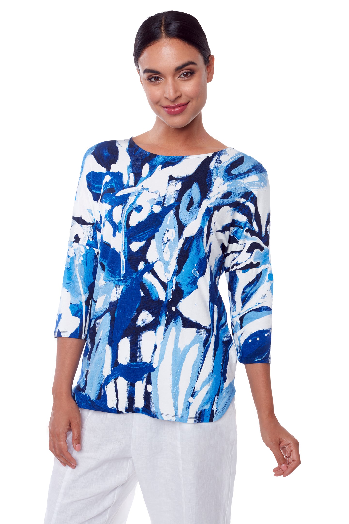 Blue & White: At Lib 3/4-length dolman sleeve top