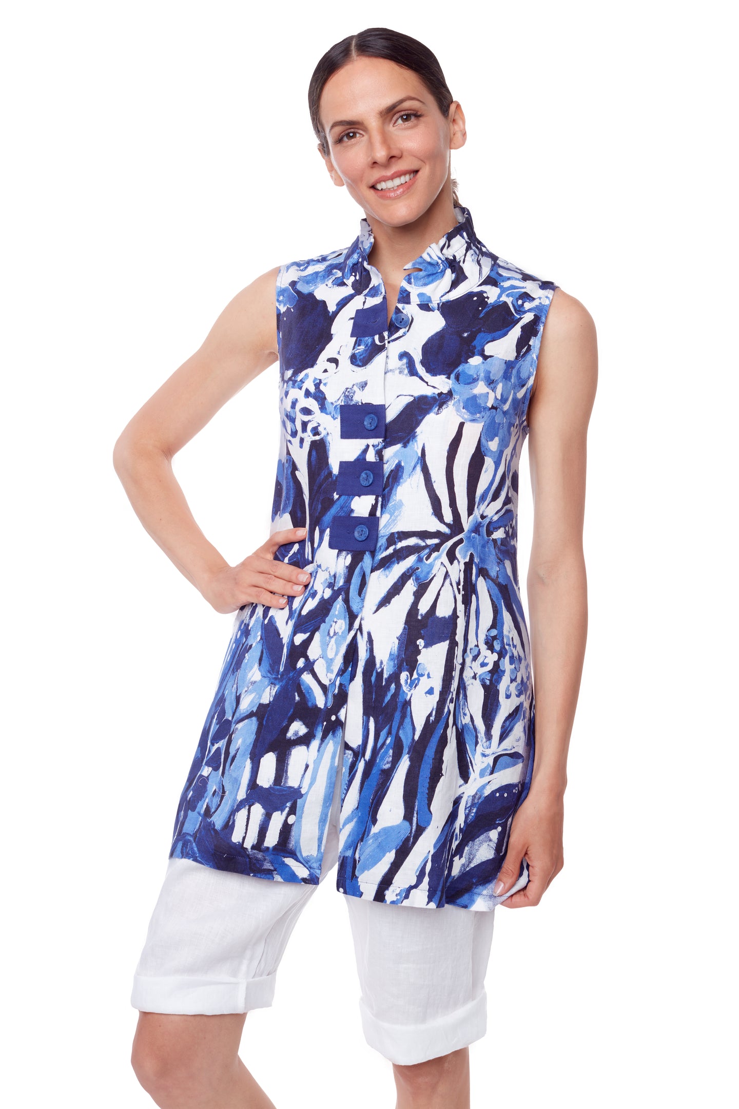 Blue & White at Liberty in the Garden sleeveless blouse