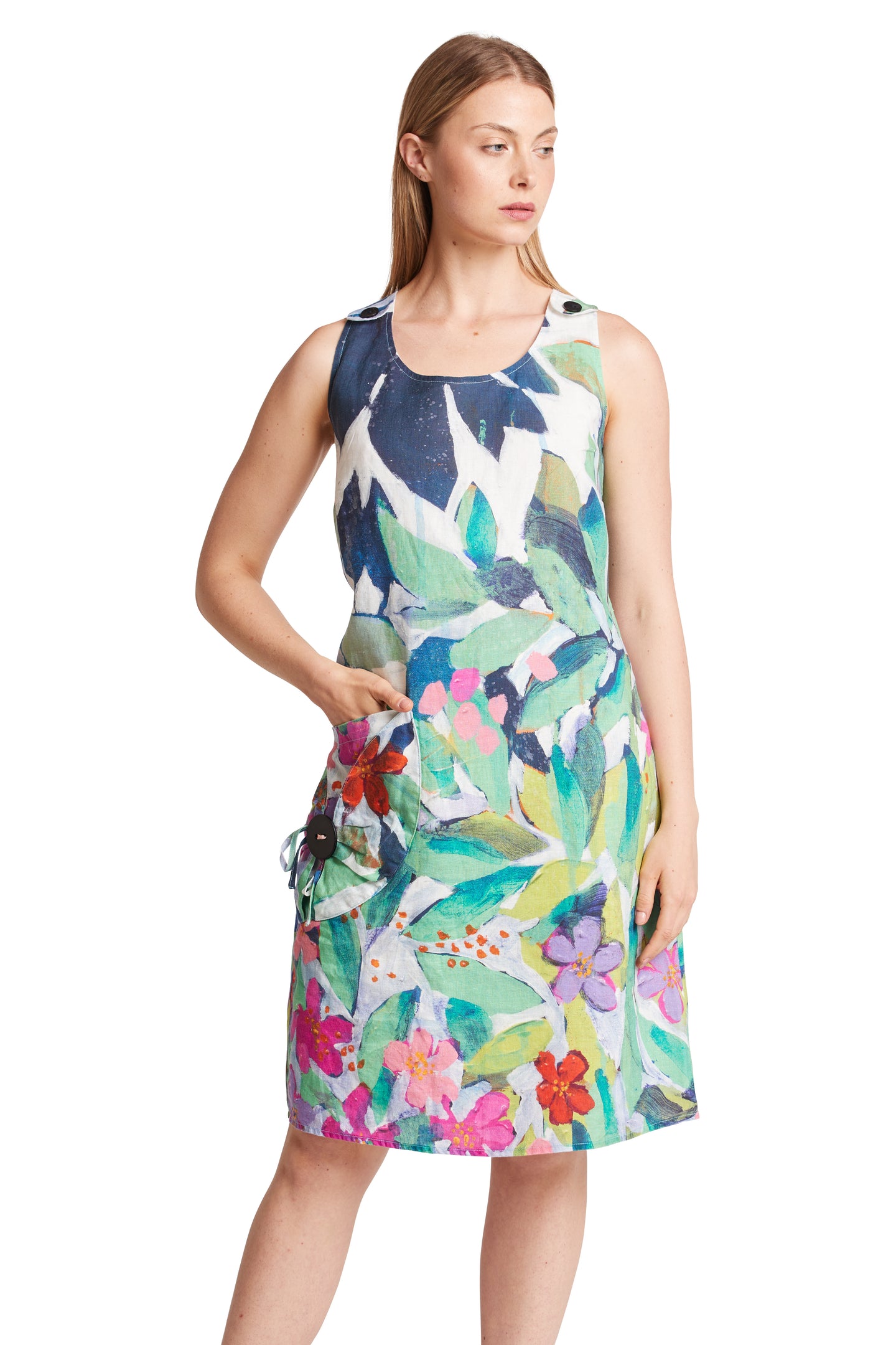 Growing In sleeveless button pocket dress