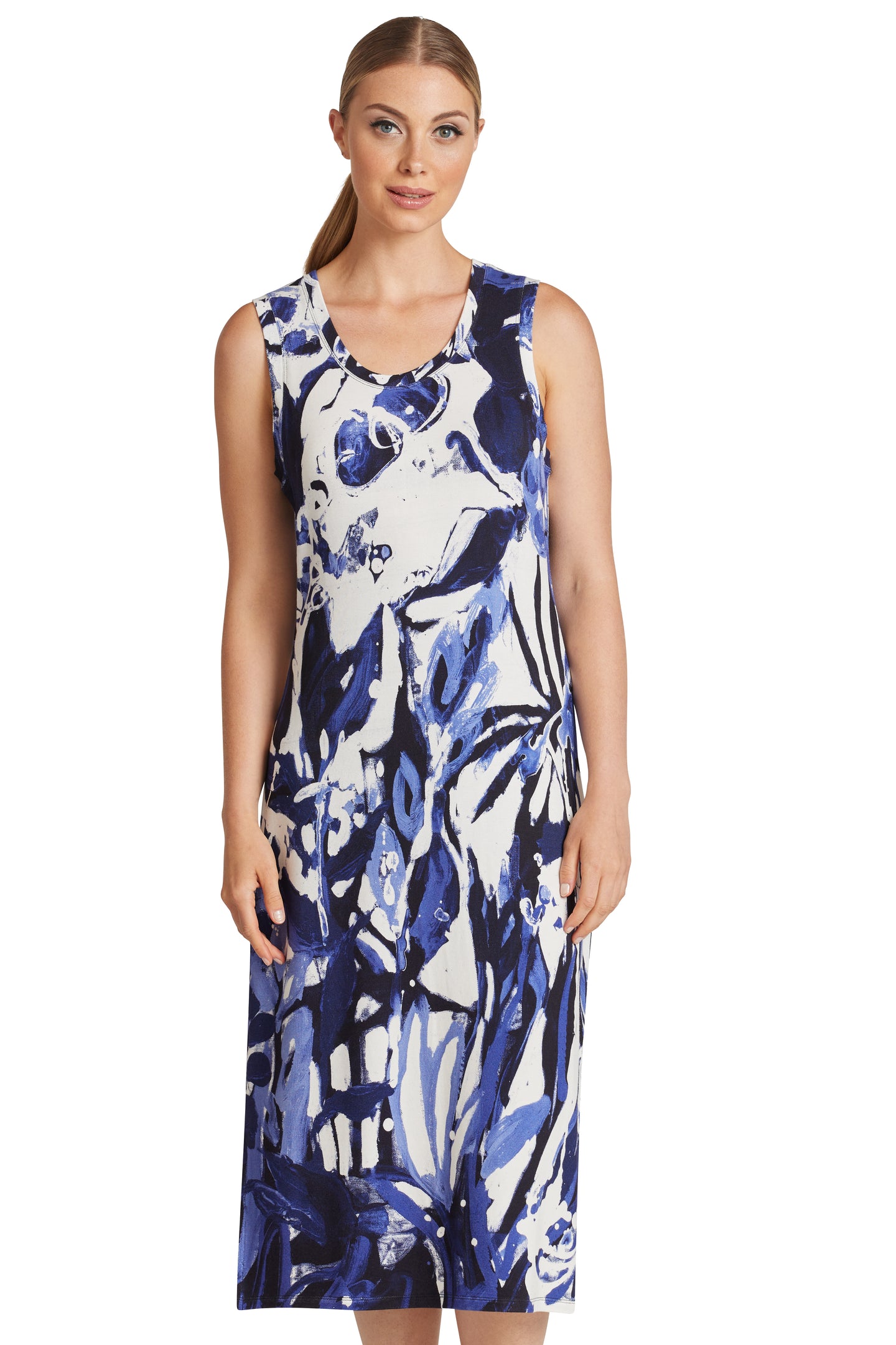 Blue & White: At Lib. sleeveless relaxed fit tank dress