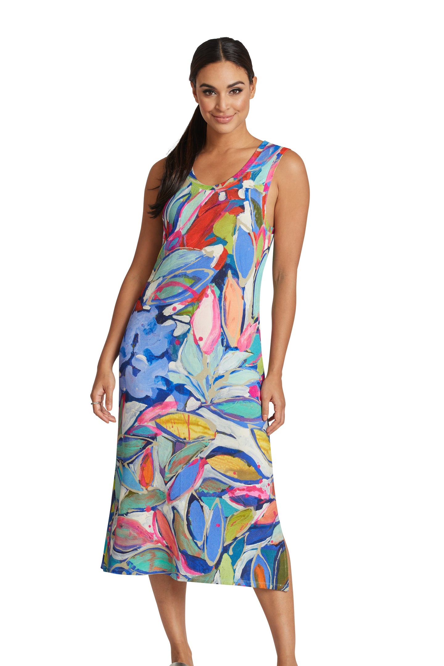 Party In August sleeveless tank dress with side slits