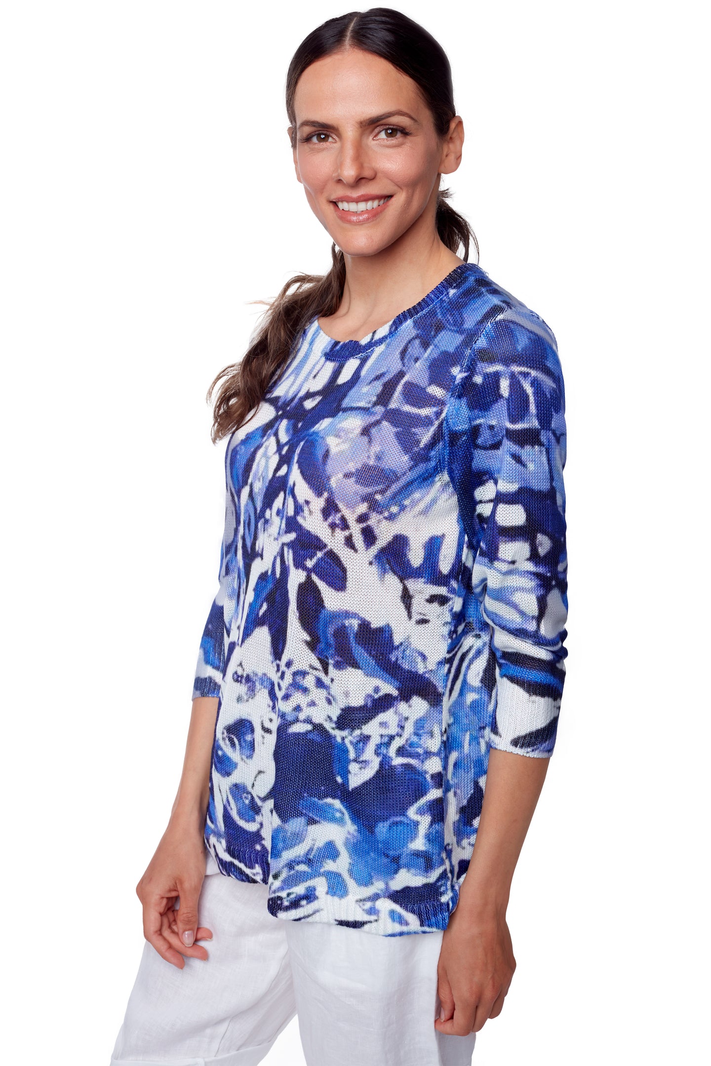 Blue & White: At Lib.  3/4-length lightweight sweater