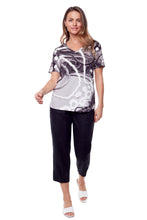 Load image into Gallery viewer, Black &amp; White Festivities and Folly v-neck t-shirt
