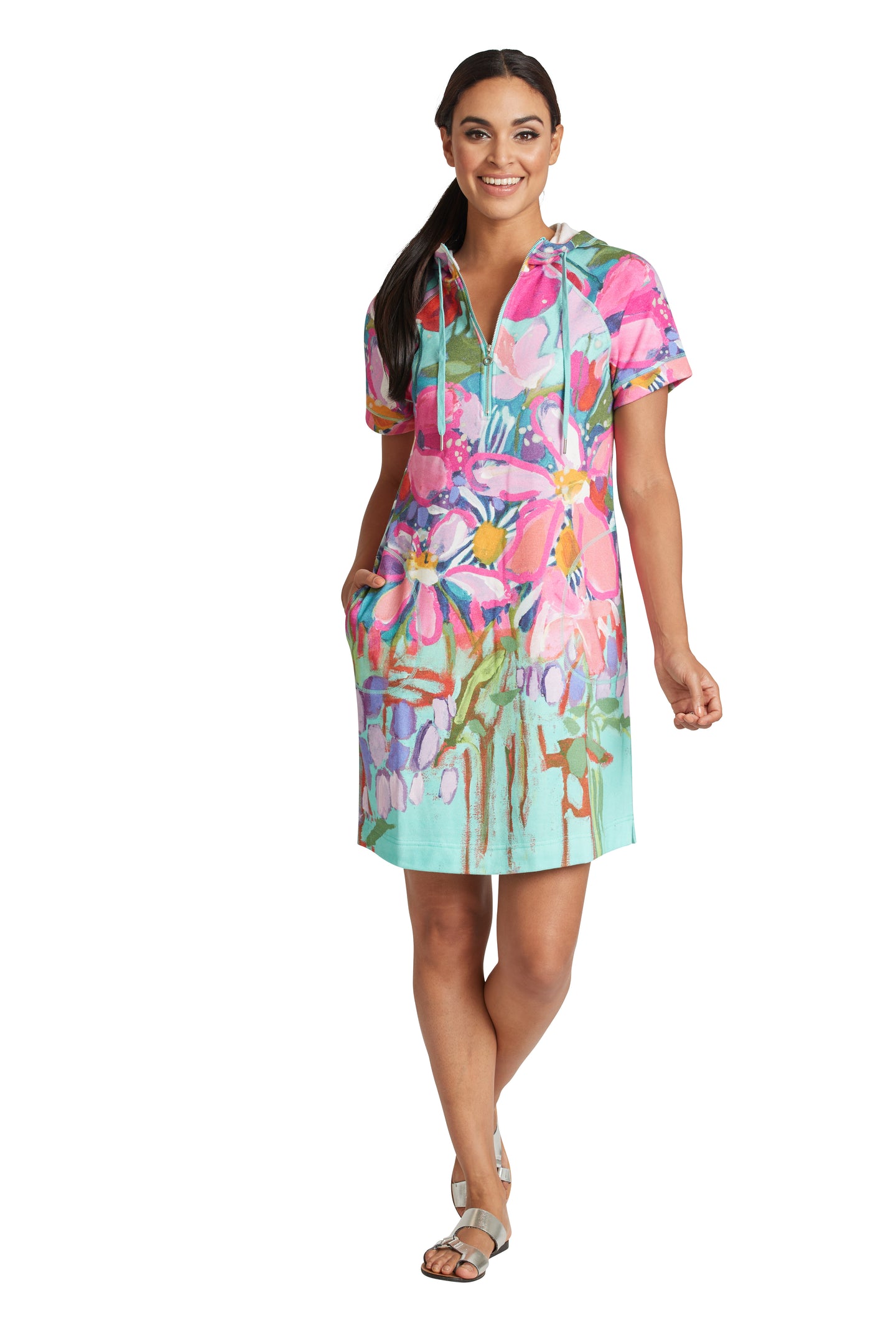 Down by the Ponds Edge short sleeve hoodie dress The Wearable Art Store