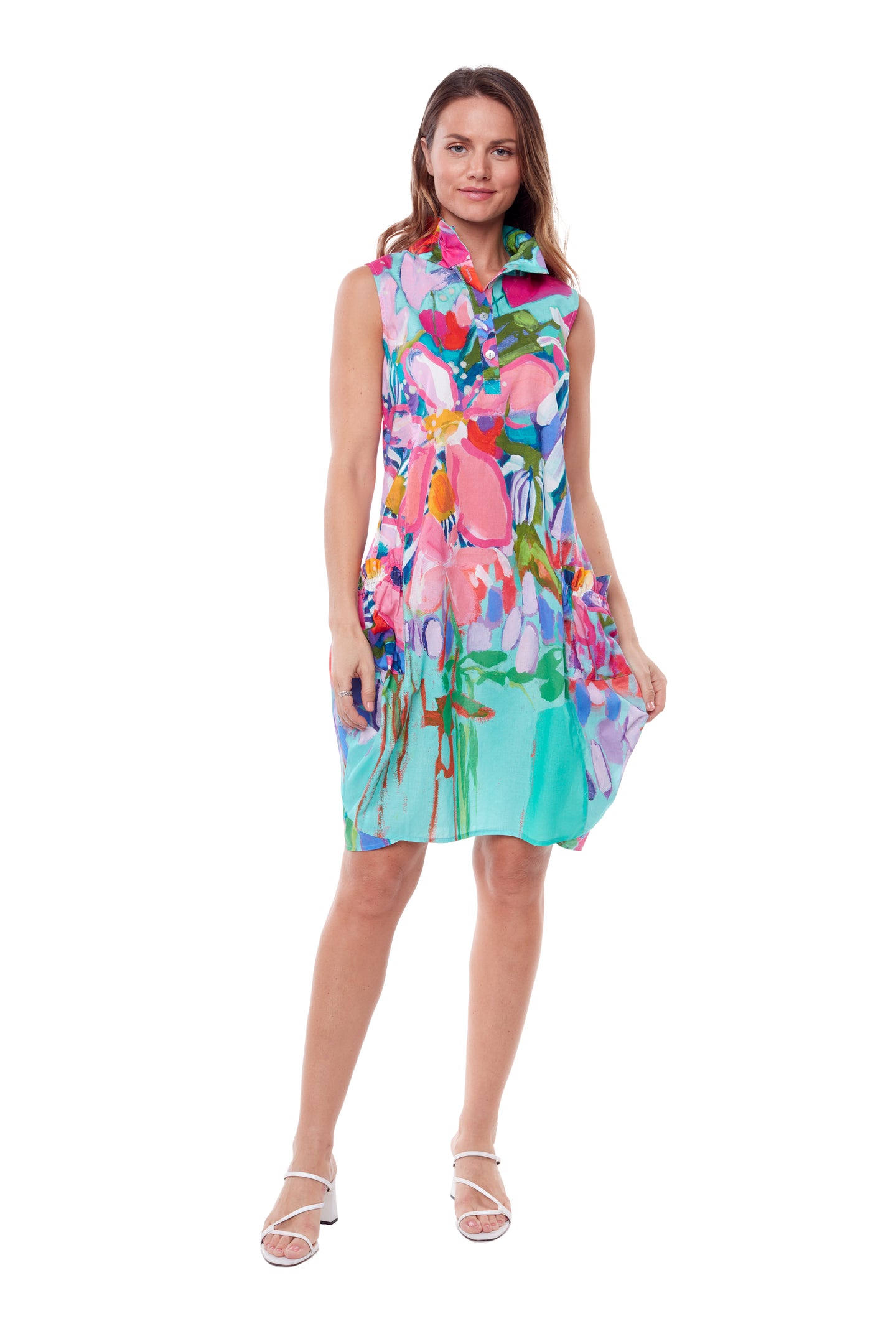 Down by the Ponds Edge sleeveless dress with frill collar