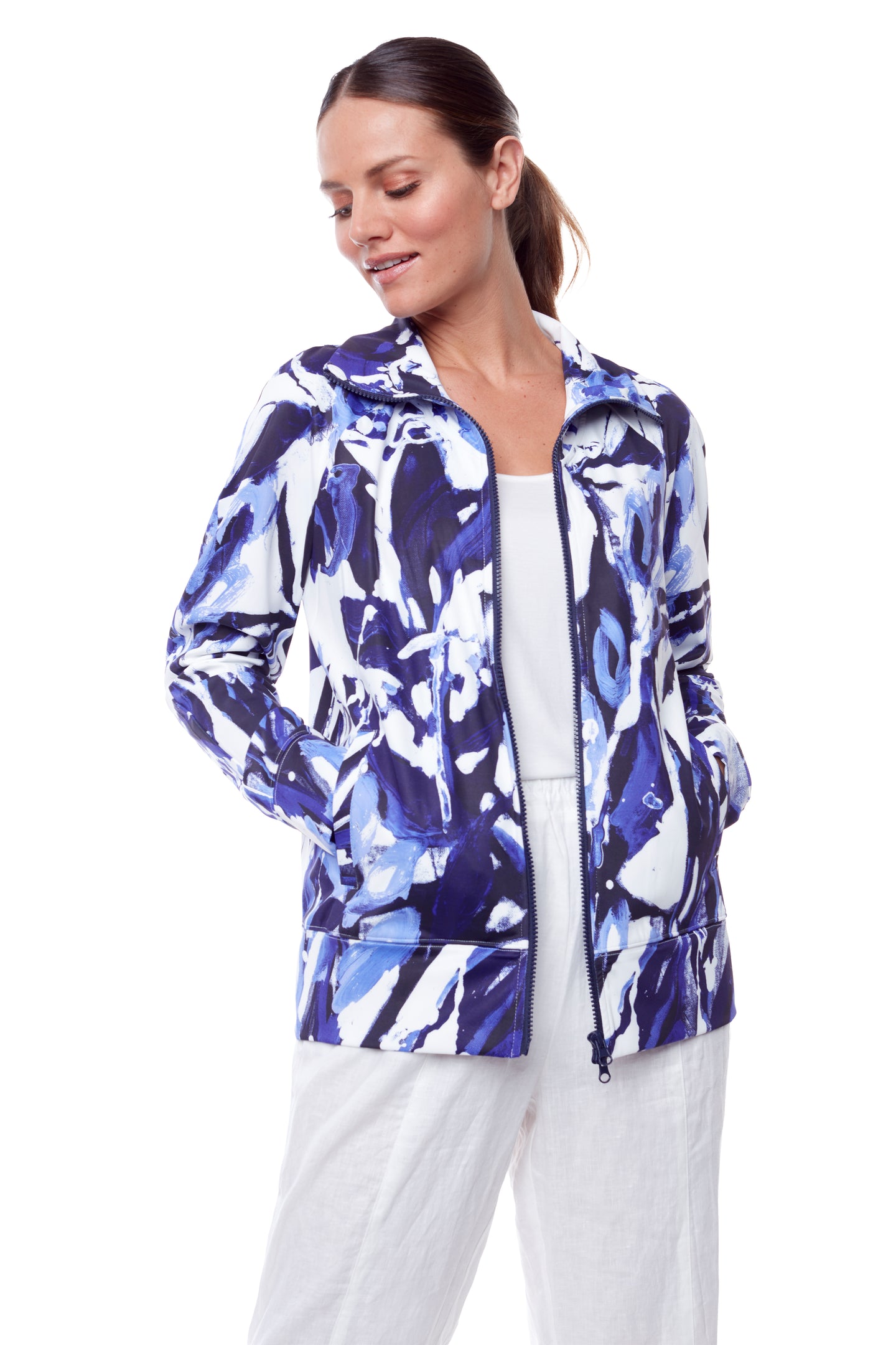 Blue & White: At Lib. zip-front jacket