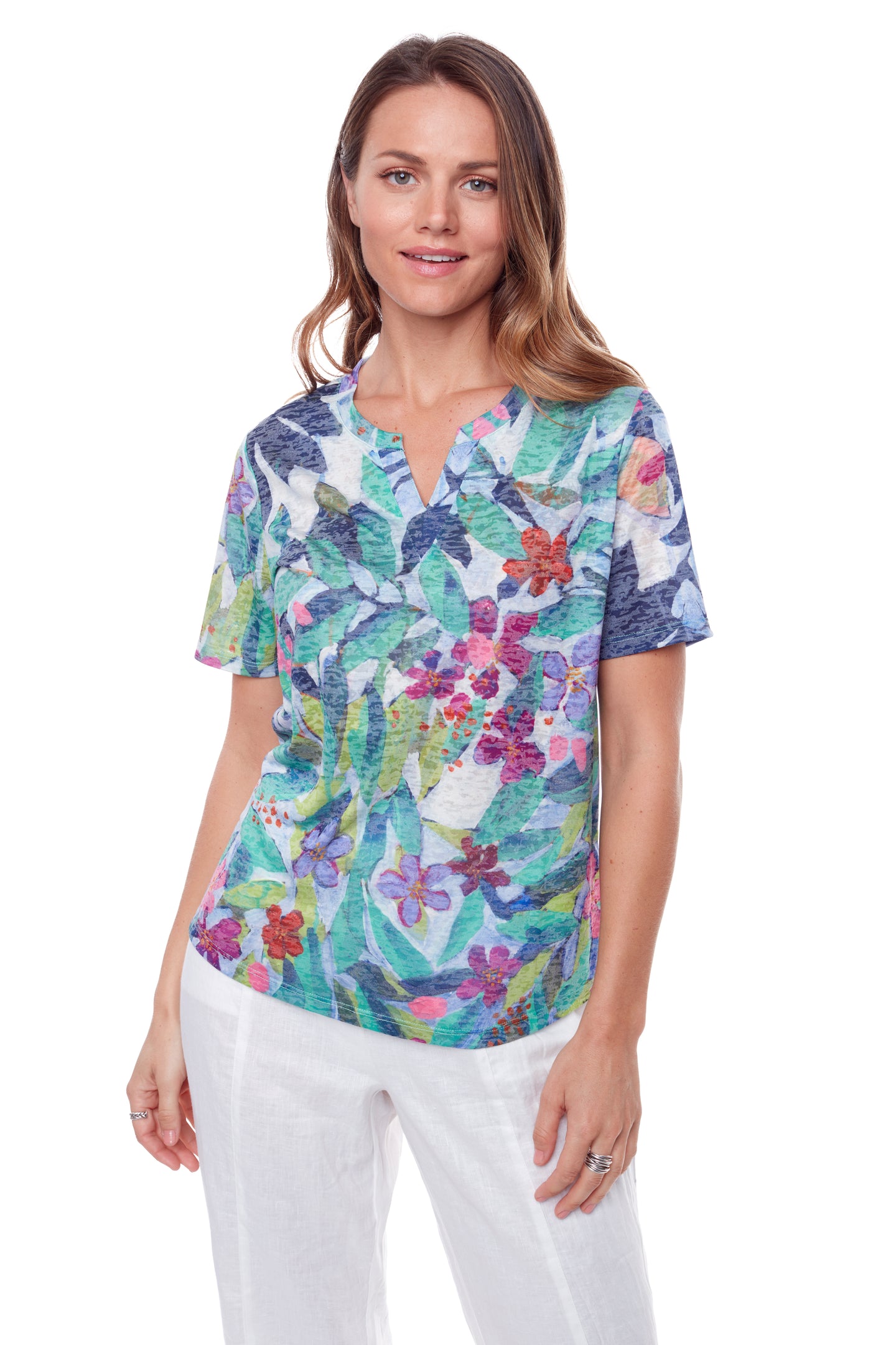 Growing In v-notch collar top