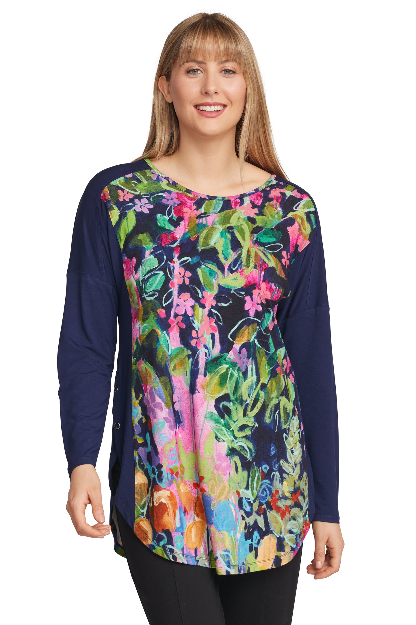 Not Klimt's Apple Tree long sleeve tunic with side snap detail