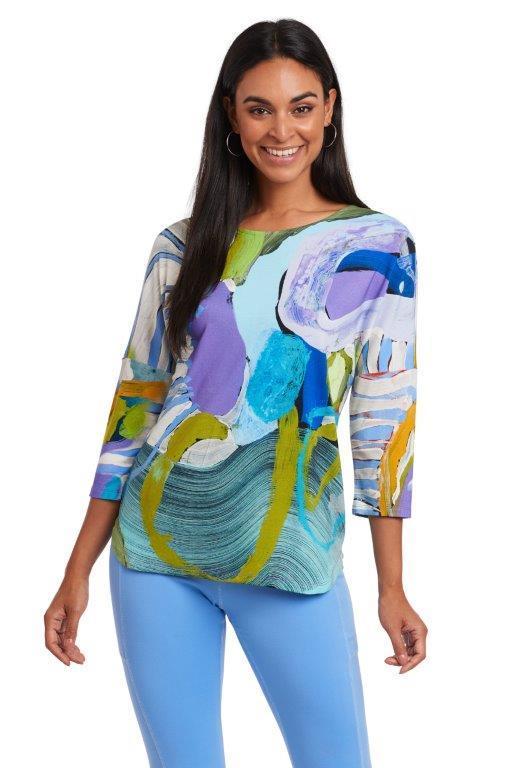 Below The Surface 3/4 sleeve top with round neck